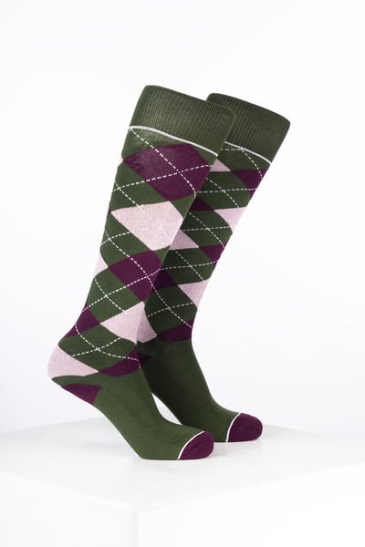 Junior Bamboo Rich Argyle Reitsocken - Argyle Dunkeloliv/Dunkelbeere/Zartrosa