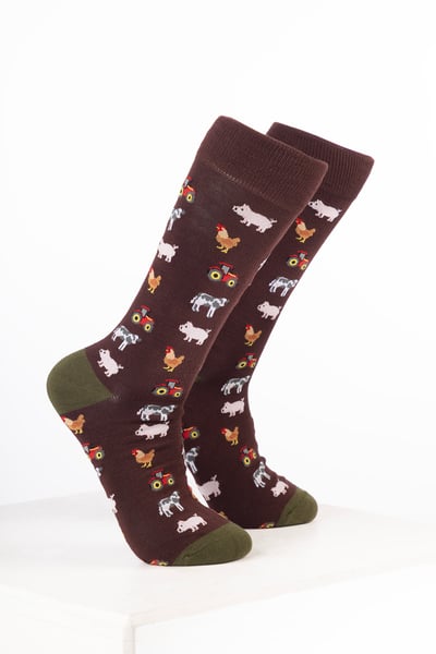 Men’s Farm Ankle Socks - Farm Yard Brown