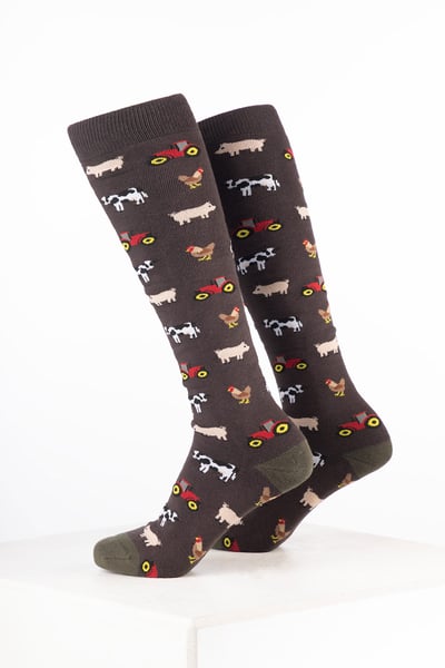 Men’s Farm Welly Socks - Farm Yard Brown