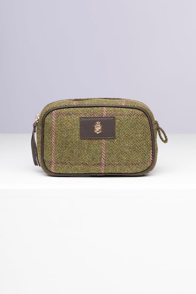 Small Tweed Makeup Bag - Helmsley - Dark Green
