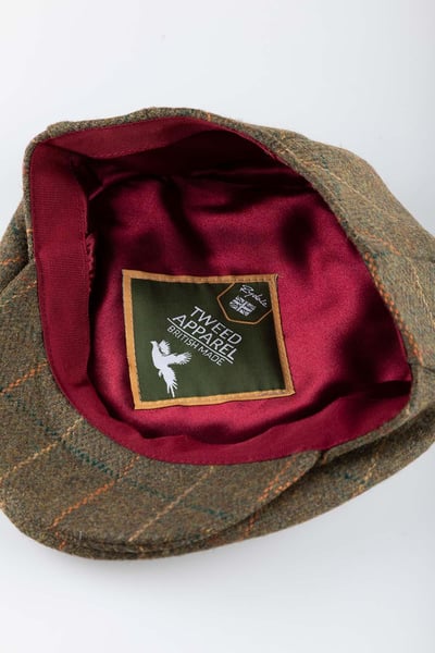 Men's Keepers Tweed Flat Cap - Danby - Olive/Orange Check