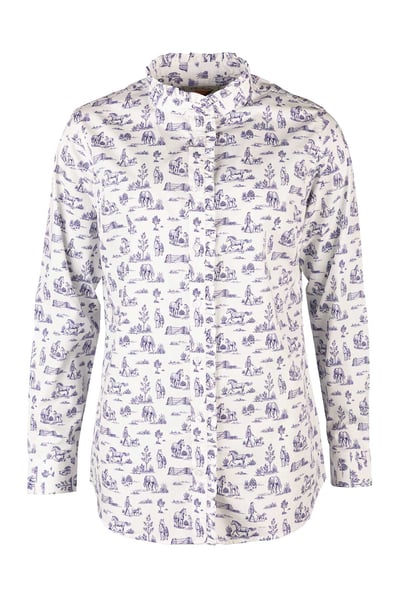 Ladies Oxford Cotton Ruffled Shirt - Ivy - Horse Life