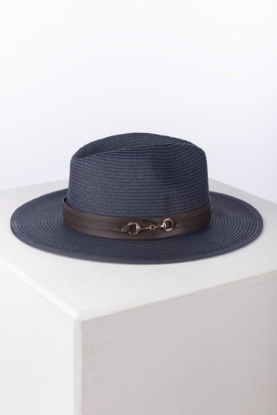 Ladies Panama Summer Hat - Aislaby - Navy Snaffle