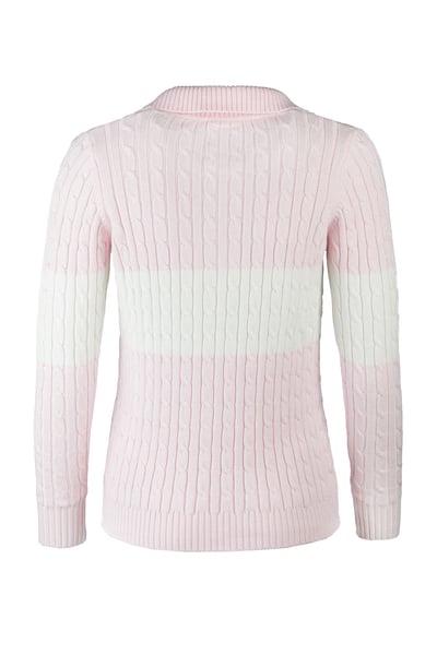 Ladies Striped Quarter Zip Jumper - Bramham - Soft Pink