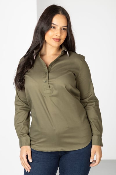 Damen Plain Overhead Country Shirt - Hannah - Khaki