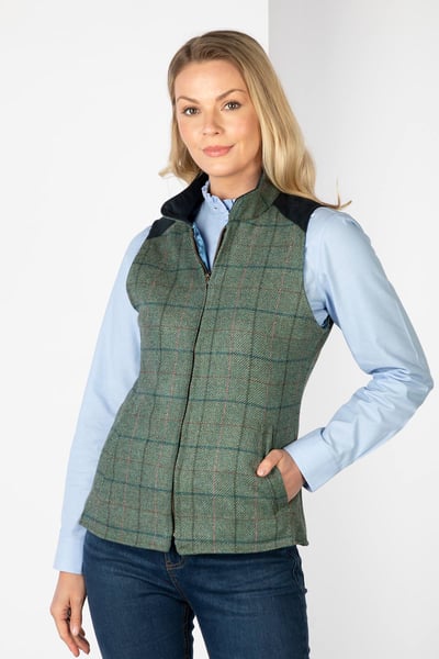 Ladies Tweed Waistcoat - Haworth - Blue Check