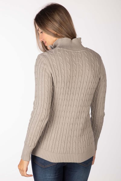 Ladies Quarter Zip Cable Knit Jumper - Emma - Cool Grey