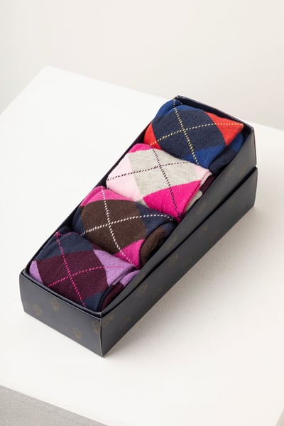 Ladies Socks Gift Box - Argyle Navy