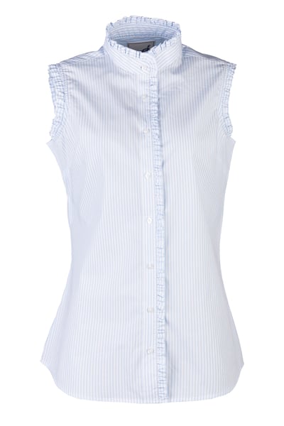 Ladies Ruffled Sleeveless Shirt - Ivy - Blue Stripe