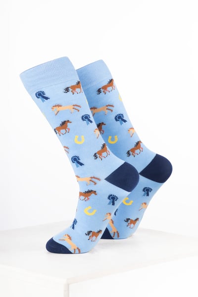 Damen-Knöchelsocken mit Pferdemotiv - Pony & Rosette Sanftes Blau