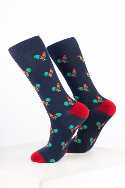 Men's Bamboo Rich Bird Ankle Socks - Cockerel Navy