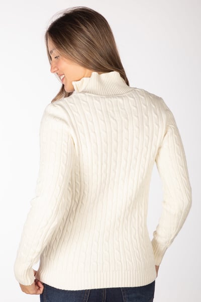 Pull en maille torsadée à fermeture éclair 1/4 pour femme - Emma - Crème