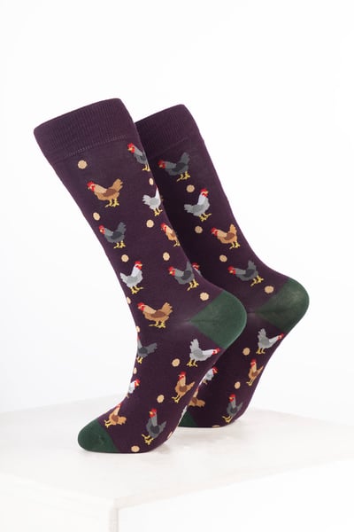 Damen-Knöchelsocken mit Vogelmotiv - Hühnchen Dunkle Beere