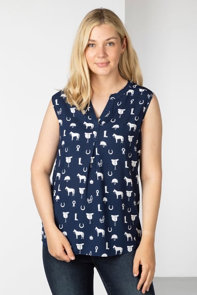 Sleeveless Blouse - Wistow - Horse Print Navy
