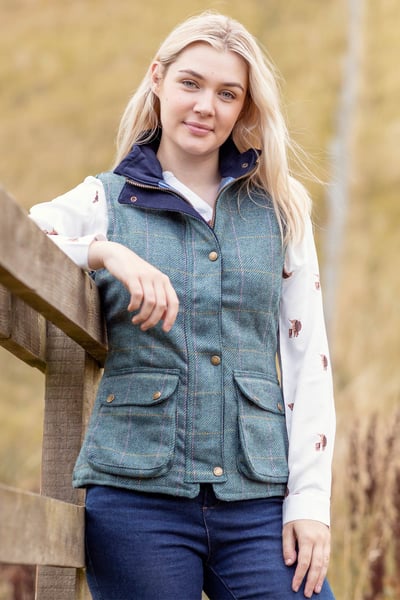 Ladies Tweed Waistcoat - Helmsley - Denim Tweed
