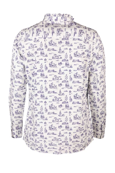 Ladies Oxford Cotton Ruffled Shirt - Ivy - Horse Life