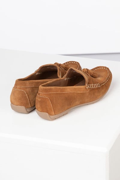 Ladies Suede Tassel Driving Loafers - Wrelton - Tan