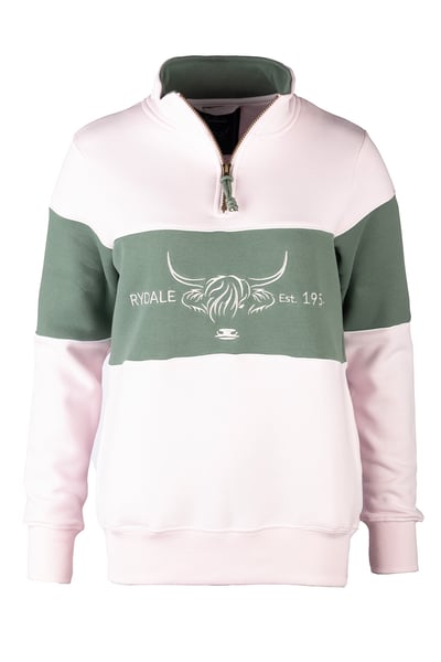 Ladies Highland Cow Sweatshirt - Byland - Highland Cow Pale Pink/Thyme/Pale Pink