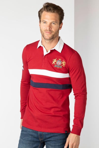 Camiseta de rugby para hombre - Otley 2 rayas - Rojo oscuro