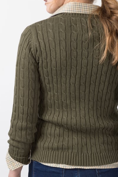 Pull en maille torsadée à col en V pour femme - Emma - Kaki