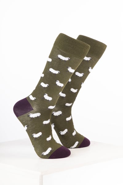 Women’s Bamboo Rich Animal Ankle Socks - Sheep Dark Olive