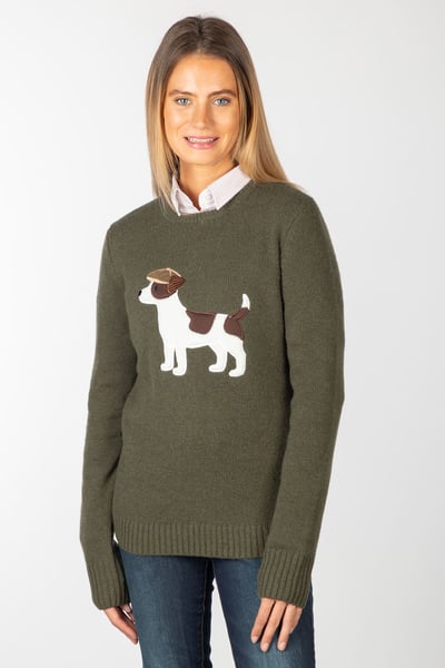 Jersey de punto con cuello redondo y estampado para mujer - Patch le Jack Russell