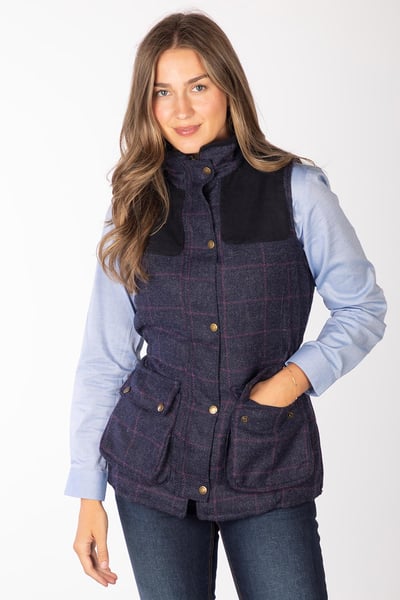 Chaleco de tweed para mujer - Belton III - Cuadro azul marino