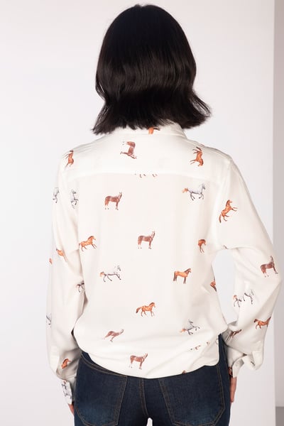 Ladies Button Down Blouse - Wistow II - Horse White