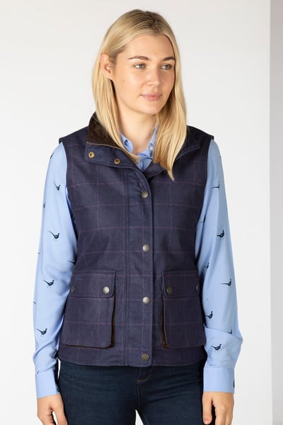 Ladies Tweed Print Gilet - Danby - Navy