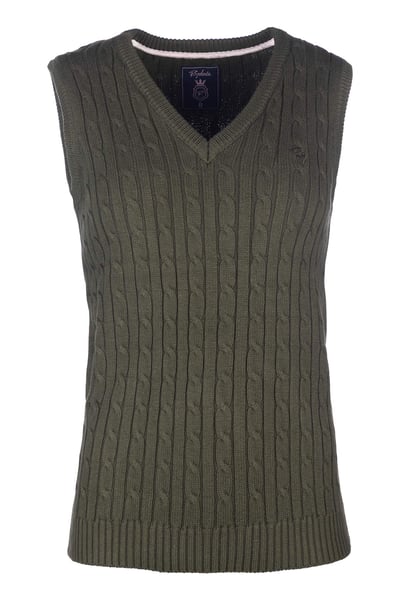 Ladies V Neck Cable Knit Vest- Emma - Khaki