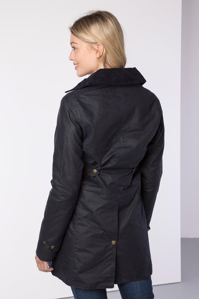 Ladies Long Wax Jacket - Hannah - Navy