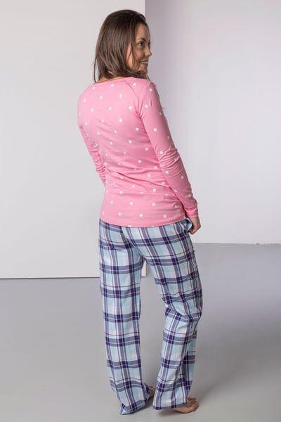 Ladies Pyjama Set - Peggy - Blue Check/Polka Dot