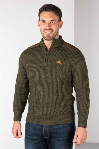 Men's 1/2 Zip Chunky Shooting Sweater - Danby - Olive Tweed