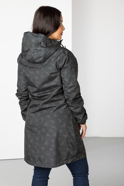 Ladies 3/4 Length Waterproof Jacket with Hood - Multi Duck Grey