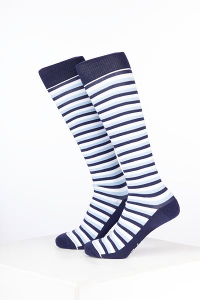 Women’s Bamboo Rich Striped Riding Socks - Stripes Denim/Soft Blue