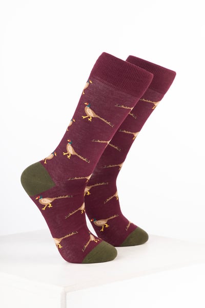 Men's Bamboo Rich Bird Ankle Socks - Walking Pheasant Wine