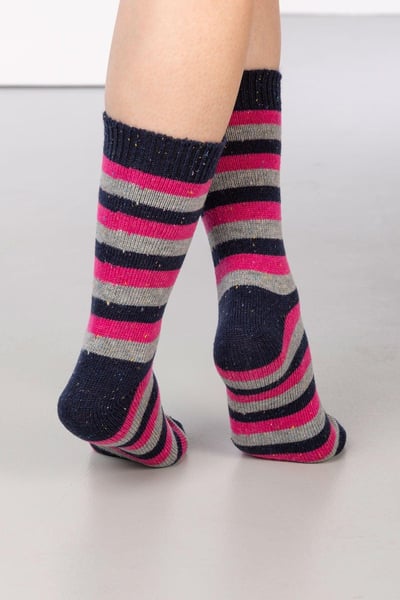 Ladies Striped Boot Socks (3 Pack) - Navy