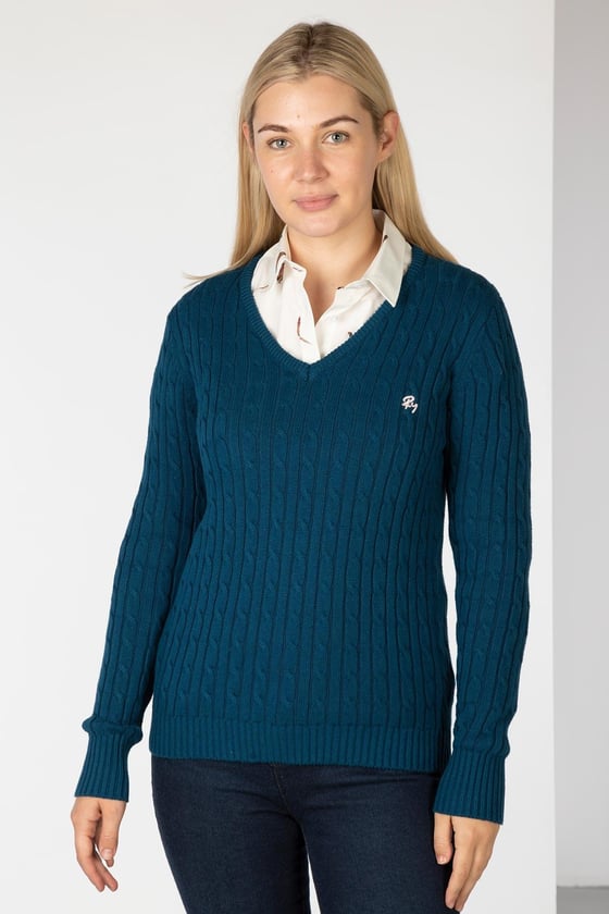 Ladies V Neck Cable Knit Jumpers UK | Rydale