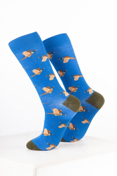 Calcetines tobilleros para hombre con estampado de pájaros - Faisán Azul en Vuelo