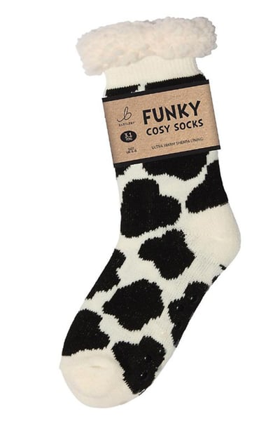 Funky Sherpa Socks - Cow Print