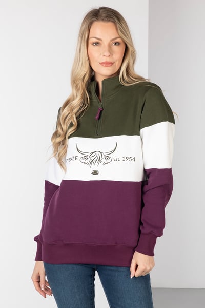 Ladies Sweatshirt - Byland - Cow Olive/White/Berry