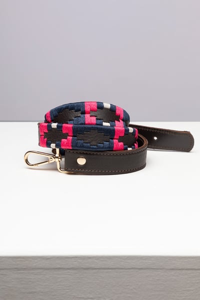 Leather Bag Strap - Brown/Navy/Bonbon
