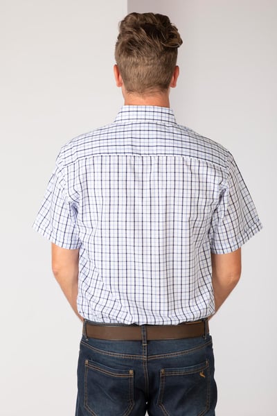 Men's Short Sleeved Check Shirts - Richmond Fine Blue/navy
