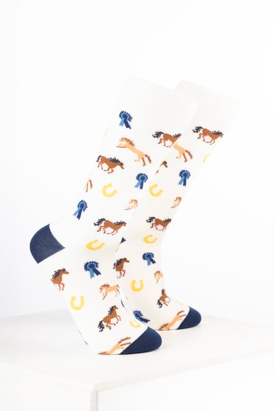 Damen-Knöchelsocken mit Pferdemotiv - Pony & Rosette Creme