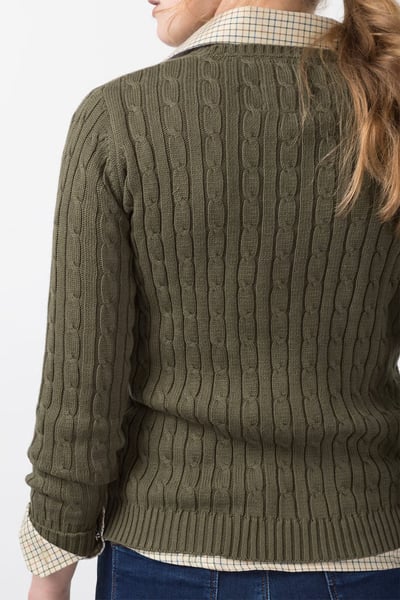 Ladies Emma V Neck Cable Knit Jumper - Khaki