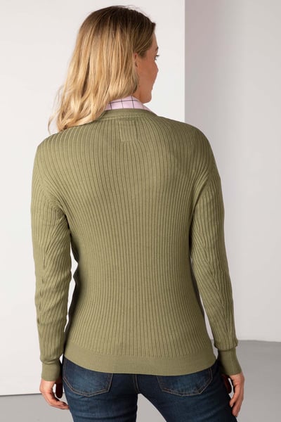 Gerippter Damen-Pullover mit V-Ausschnitt - Gemma - Moos