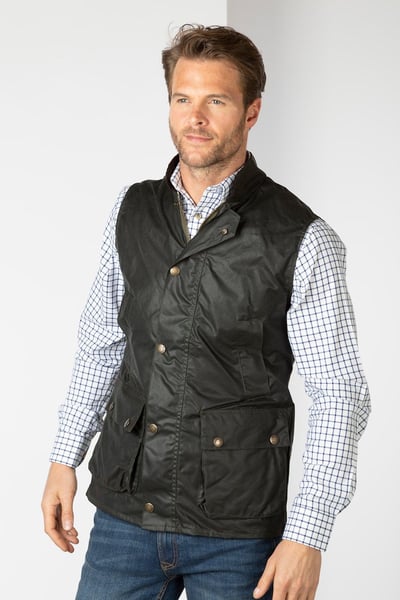 Men's Cotton Lined Wax Waistcoat - Richmond - Olive