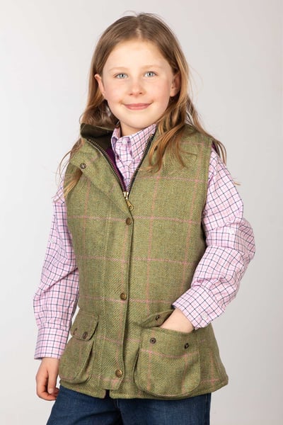 Weste aus Tweed für Mädchen - Hellgrün/Rosa