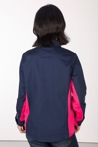 Chemise de pont à panneaux pour dames - Muston - Marine/Bonbon