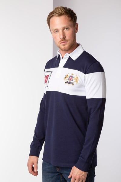 Camiseta de rugby a rayas para hombre - Otley Stripe - azul marino/blanco